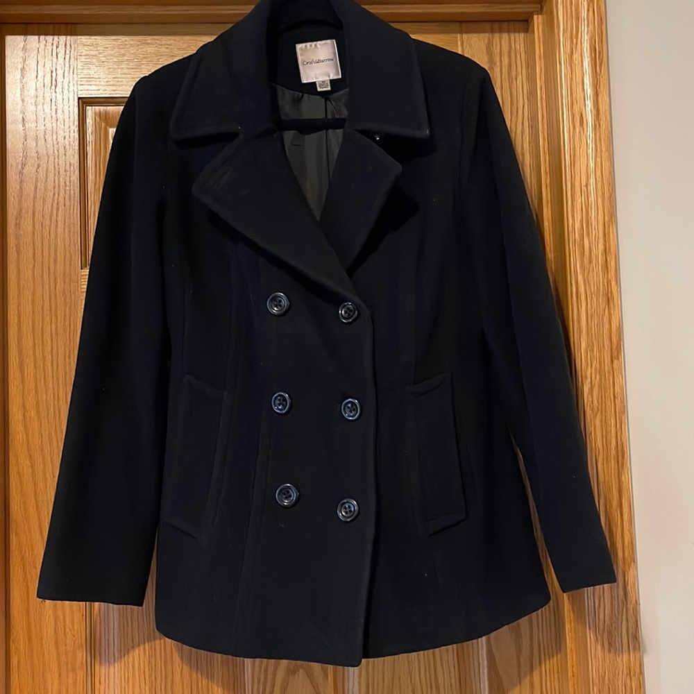 Croft & Barrow Solid Black Double Breasted Wool B… - image 1